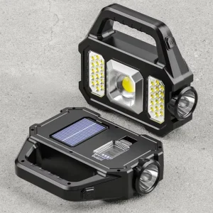 Solar LED Flashlight USB Rechargeable COB Work Light Multifunctional Portable Handheld Torch for Outdoor Camping Emergency