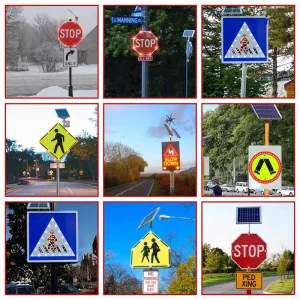 Solar LED Pedestrian Crossing Traffic Sign Board Round Warning Traffic Sign Customized Accepted
