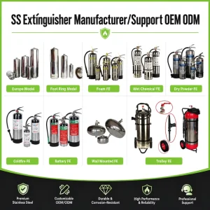 Stainless Steel Lithium Battery Fire Extinguisher For Energy Storage Systems Class A B C K L TUV CE0036