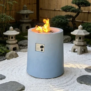 Stylish Fire Pit Table Light Gray Concrete Fire Pit for Garden Decor Heating