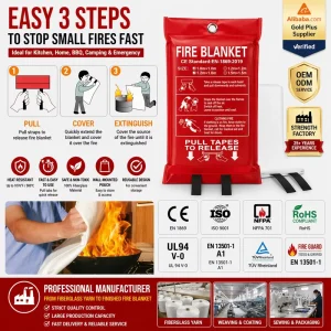 Suihua SGS Audited Factory Home Kitchen Fiberglass Fire Blanket 1m * 1m Bulk Supply for B2B
