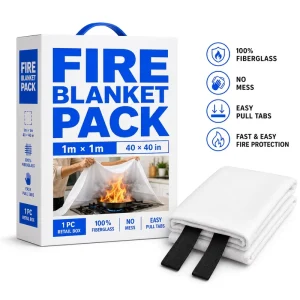 Supermarket Ready 1*1m Fire Blanket Single Color Box Fiberglass Kitchen Safety Blanket with Easy Pull Tabs
