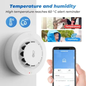 TUYA WIFI Smart Smoking Detector APP Notification High DB Temperature & Humidity Home Android Flip Design Plastic ABS