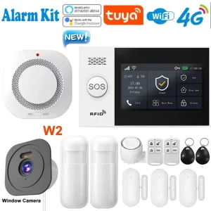 Tuya Smart Home Security Alarm System GSM with Touch Screen 4G WIFI & 433MHz ABS Material Fire Detector Window Camera Alarm Kit