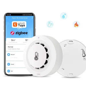Tuya Zigbee Smart Smoke Detector Wireless Fire Alarm Temperature Humidity Sensor Flip for Home Hotel Garage Battery 1 Year