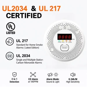 UL Certificate Co Detector Smoke Detector Fire Alarm Wall mounted ABS Material 80dB for Kitchen