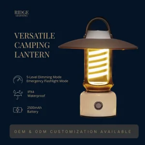 Vintage Mini LED Camping Lantern Rechargeable IPX4 Waterproof 2500mAh 12h Runtime Type-C High-Grade ABS+PC Atmosphere Tent Light