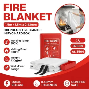 Wall Mount 1.5m Fiberglass Fire Blanket PVC Hard Box CE EN1869 430gsm