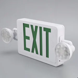 Wall Mounted or Ceiling Mount Plastic Fire Twin Spot Exit Sign Combo Light with Rechargeable Li ion Battery 180 Minutes