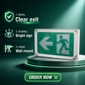 Wet Location Running Man USA Approved Emergency Evacuation Sign Wall Ceiling Mount High Bright LED 120Min Backup
