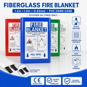 Woven Fiberglass Fireproof Blanket 1.2*1.2m 0.43mm 550C Rated PVC Rigid Box Single Unit Distributor CE